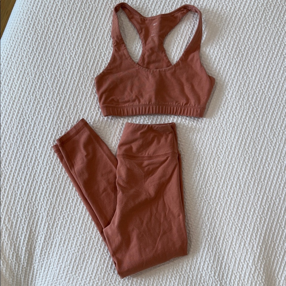 High-Waist Rust Active Leggings & Racerback Sports Bra Set